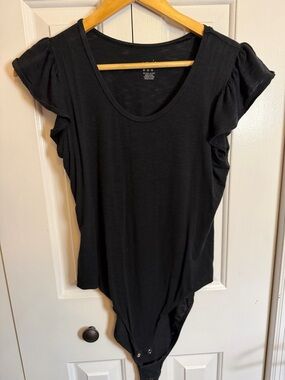 Aerie Black Flutter Sleeve Bodysuit M